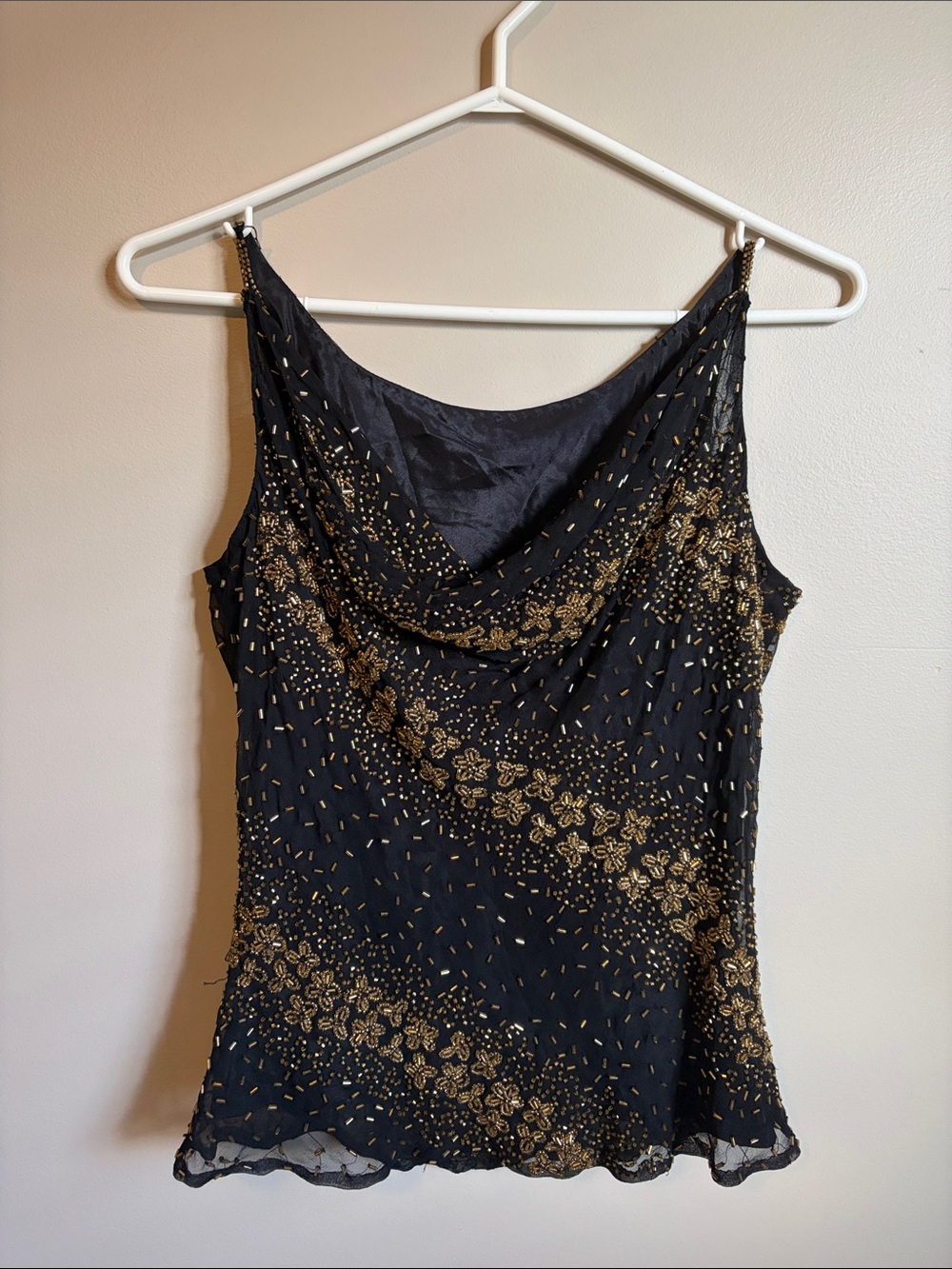 Vintage beaded silk Cowl Neck top